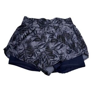 Avia Womens 2-in-1 Running Shorts Blue Botanical Animal Print Size M 8-10